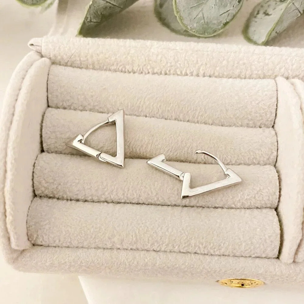 925 Sterling Silver Triangle Huggies Triangle Hoop Earrings Dainty Small Hoops - Picture 4 of 7